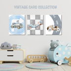 Vintage Cars Nursery Art - Set of 3