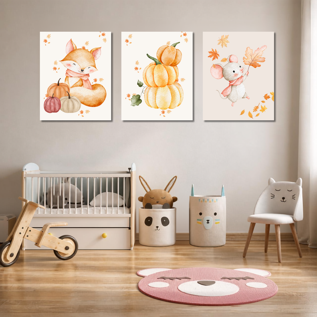 Cozy Autumn Nursery Art - Set of 3