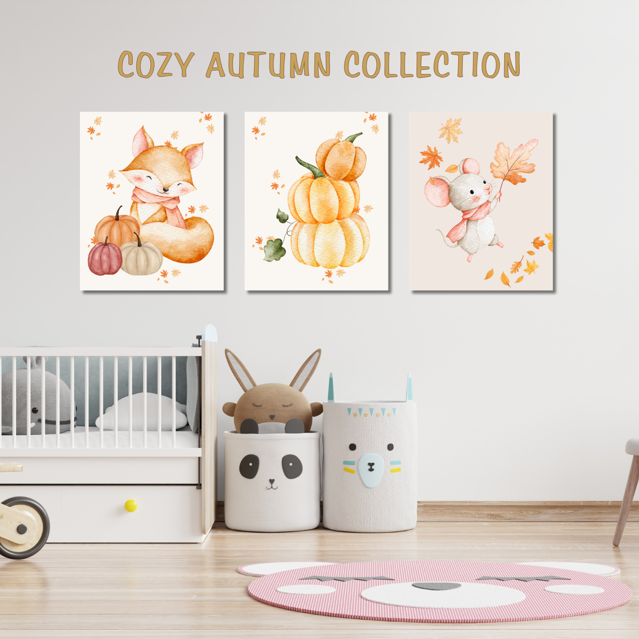 Cozy Autumn Nursery Art - Set of 3